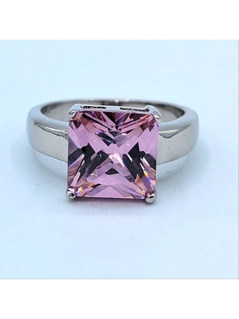 Pink Crystal Ring In Silvertone Setting #1675